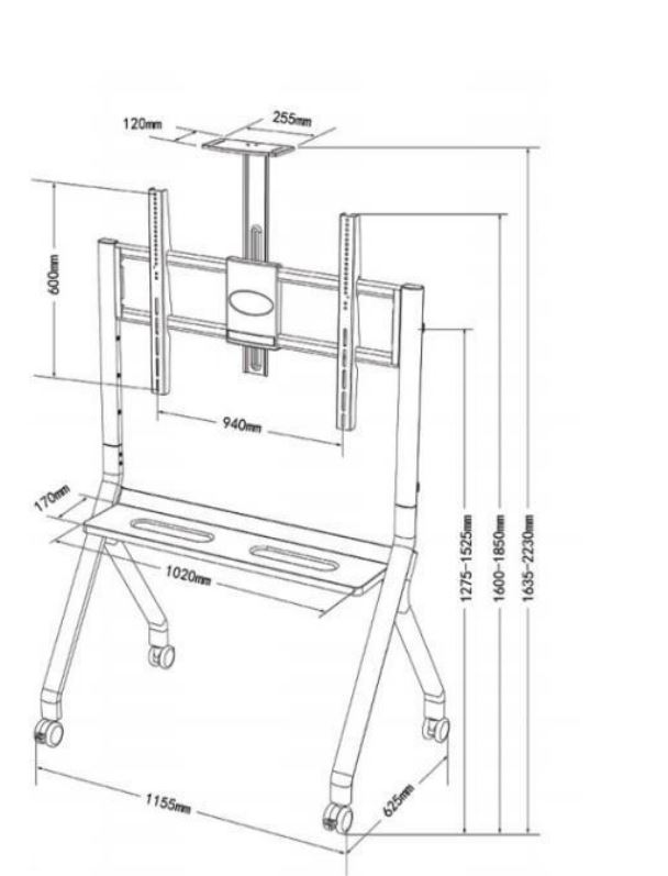 dessin support mobile avec roulette Support TV sur pied VESA universel en acier renforcé