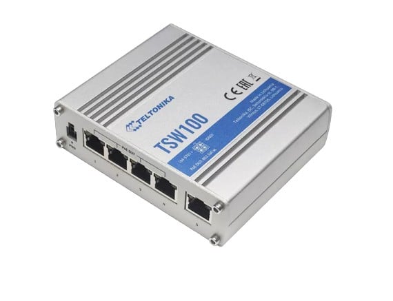switch industriel maroc Commutateur Ethernet IoT avec 5 ports Gigabit et 4 ports PoE – Teltonika TSW100 Maroc
