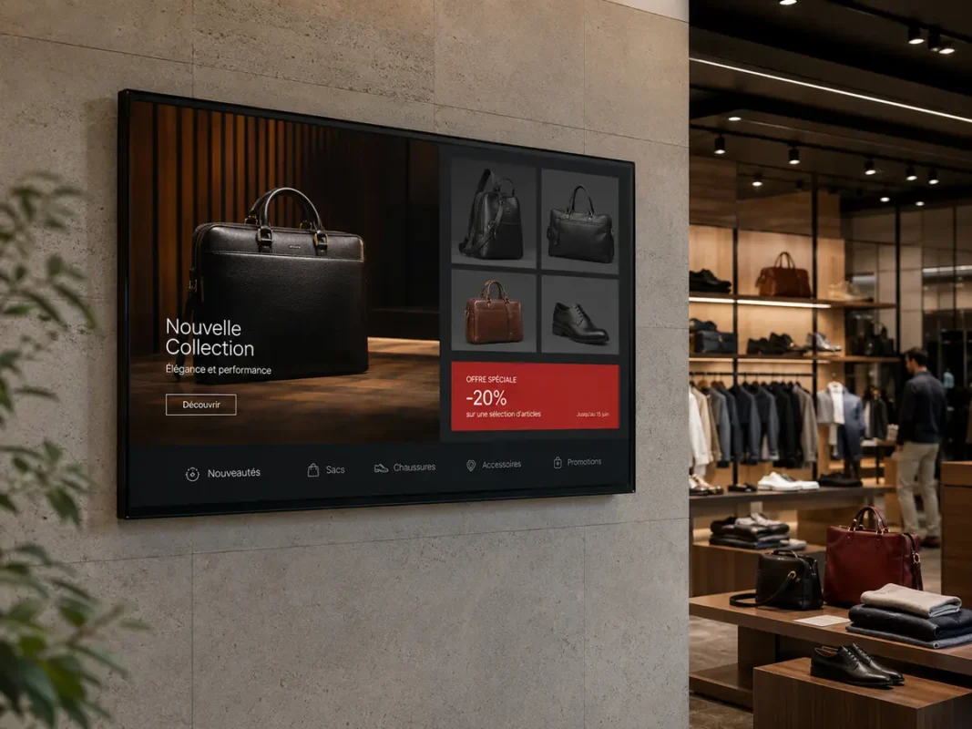 Affichage dynamique Maroc : écran professionnel installé dans un magasin