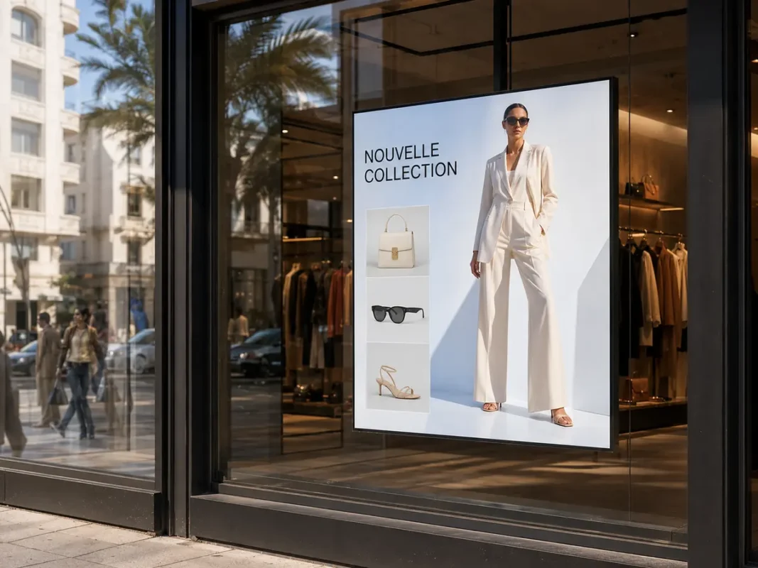 Écran vitrine haute luminosité pour affichage dynamique en point de vente