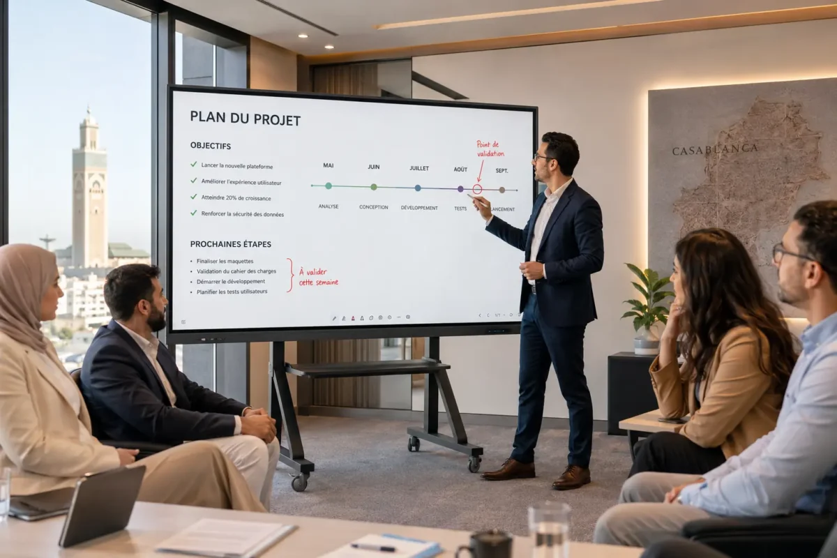 Écran interactif 4K en atelier collaboratif d’entreprise à Casablanca