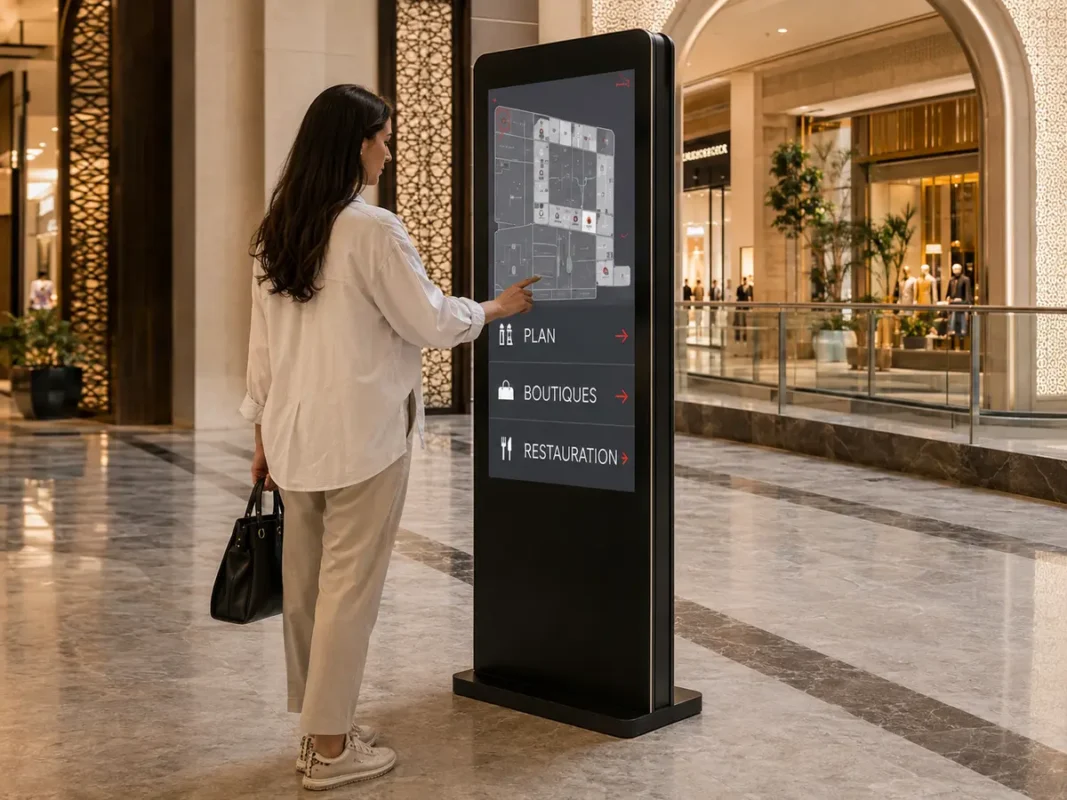 Totem digital interactif pour l’affichage dynamique dans un centre commercial