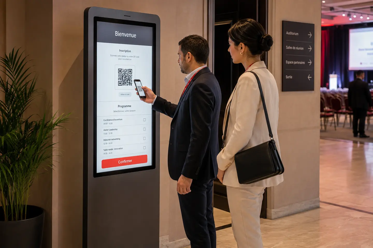 Inscription à un événement professionnel depuis un totem interactif