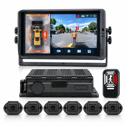 Kit système 360 IA avec écran, enregistreur et caméras pour détection des angles morts sur engins industriels