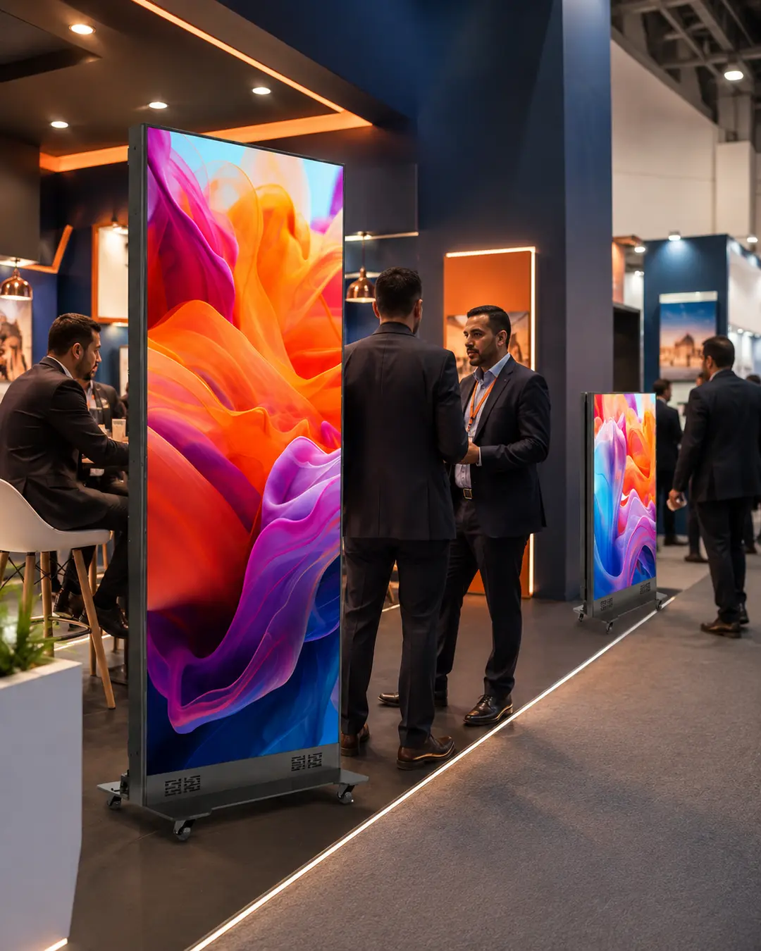 use case poster led salon mobile | Poster LED mobile P1.8 – Roll-up numérique professionnel Poster LED pliable pour salon professionnel – version mobile